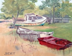 Boats at Nicks Oil Painting of Boats at Nicks Restaurant
