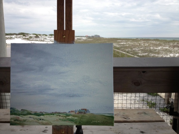 Photo of plein air painting in progress, Henderson Beach State Park