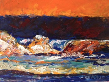 Oil painting of a wave, painted with bright colors as a value study of color, in Julie Gilbert Pollard workshop