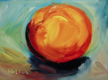 Oil painting of nectarine by Leslie Kolovich
