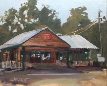 Plein air oil painting of the Red Bay Grocery, Red Bay, FL