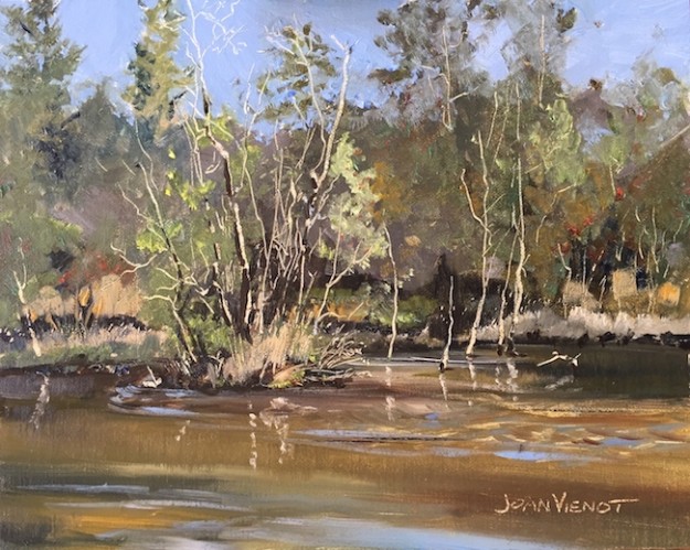 Oil painting of Turkey Creek in Niceville, Florida, in the fall, 1/4 mile up the boardwalk