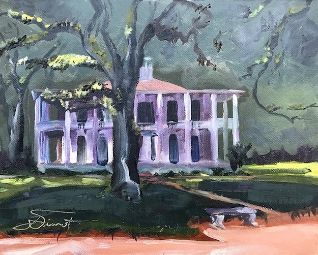 Oil painting of the mansion at Eden Gardens State Park in Pt. Washington, FL, painted en plein air
