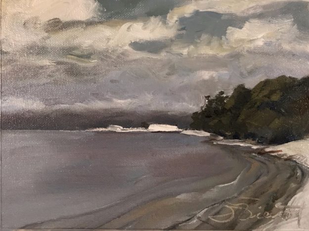 Oil painting of the lifting fog, on Beach Drive in Panama City, FL