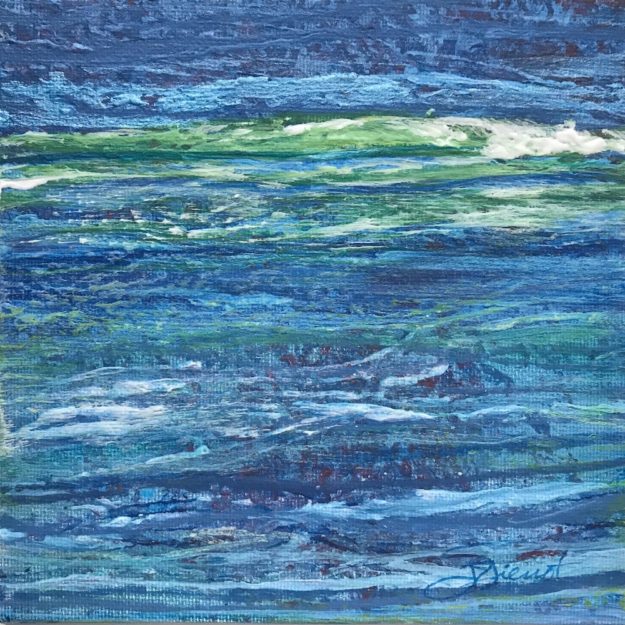 Acrylic painting of patterned stripes resembling waves in the Gulf of Mexico on the Emerald Coast