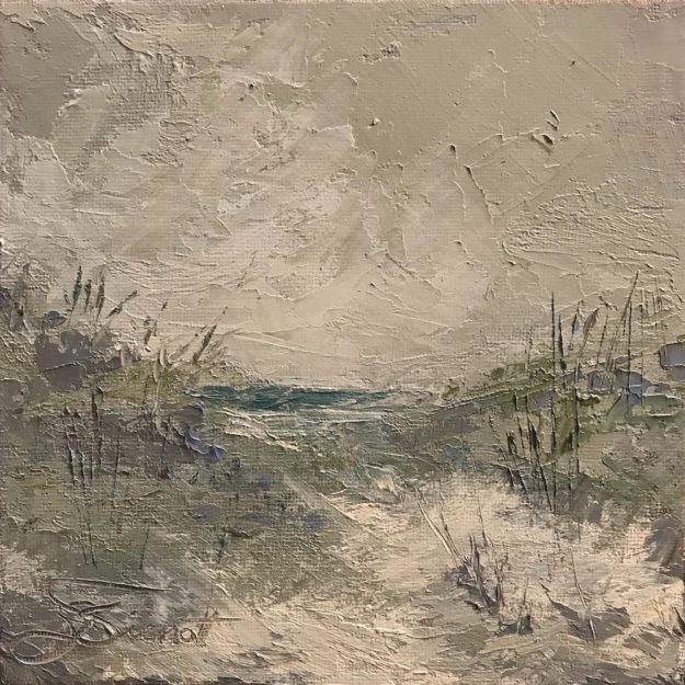 Palette knife oil painting of the dunes and Gulf of Mexico on a stormy day
