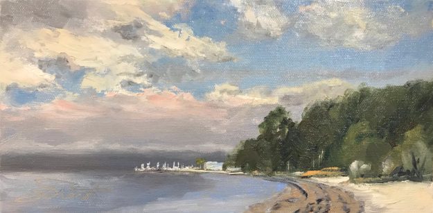 Oil painting of Fog on the Point on Beach Ave. in Panama City, FL