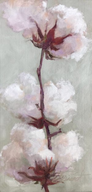 Oil painting of a stalk from a cotton plant
