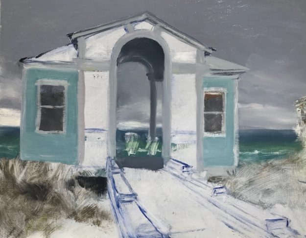Incomplete oil painting, study of Tupelo Pavilion in Seaside, FL, en plein air