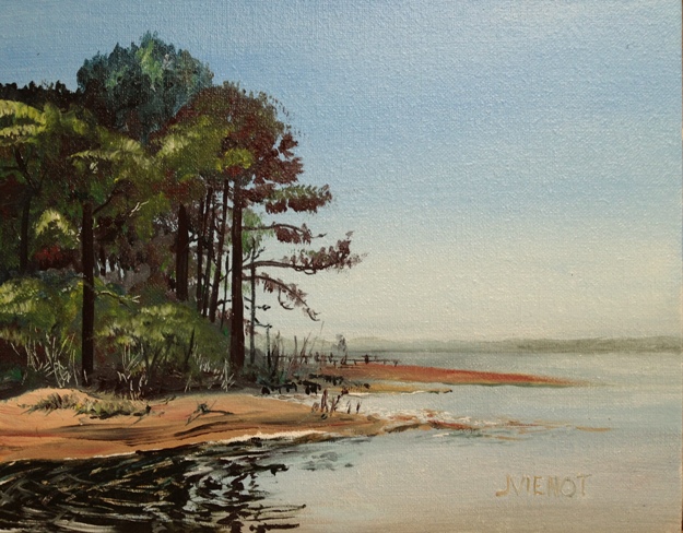 Oil painting of the Bayou at Nick's Restaurant, west of Freeport, Florida