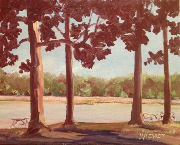 Oil painting of Tucker Bayou Through the Trees at Eden Gardens State Park