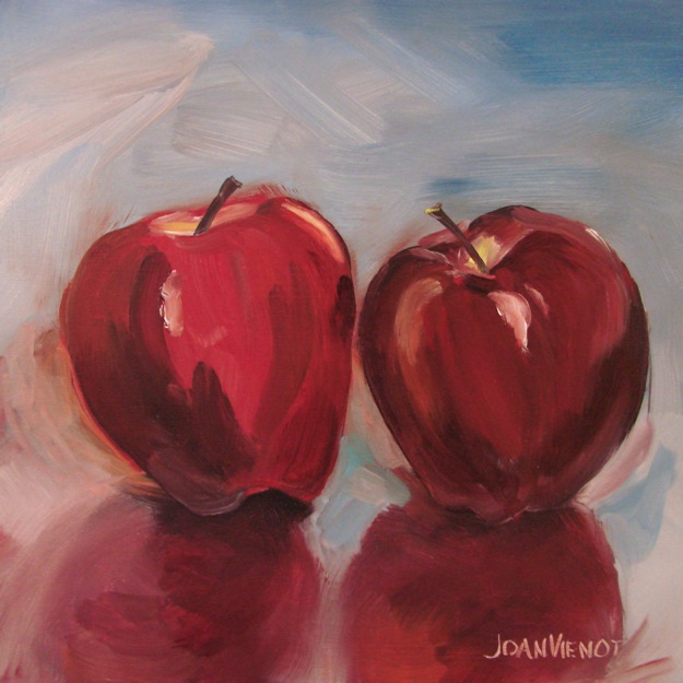 Oil painting of two apples