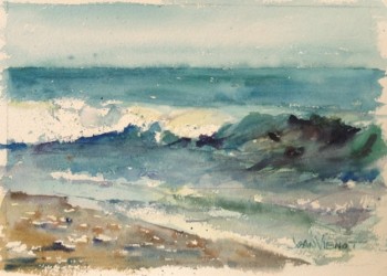 Watercolor painting of wave, in Julie Gilbert Pollard workshop