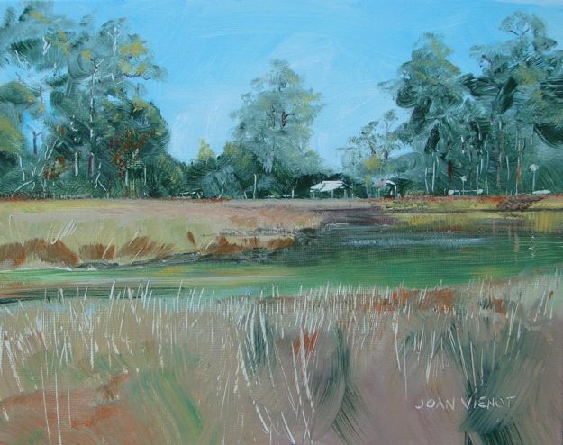 Oil painting of the view into Tucker Bayou