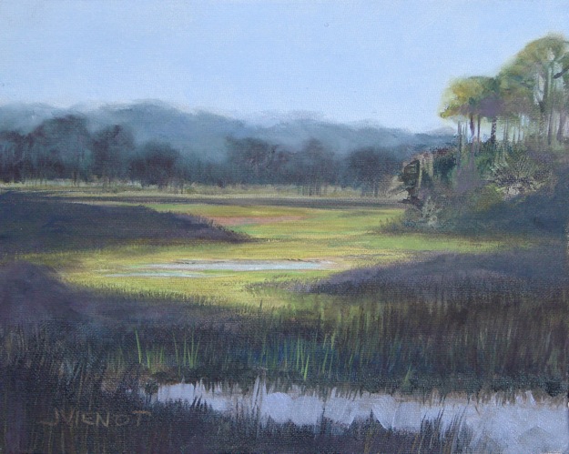 Oil painting of the marsh, crossing over onto Indian Pass peninsula, Port St. Joe, FL
