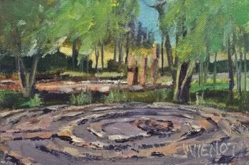 Oil painting of the labyrinth at Adobe and Pines Inn, Taos, NM