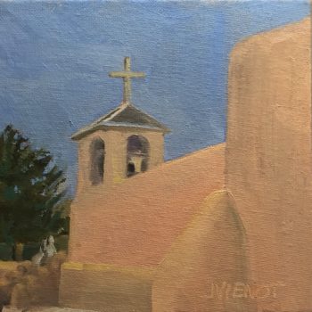 Oil painting of the side of San Francisco de Asis Mission, Taos, NM