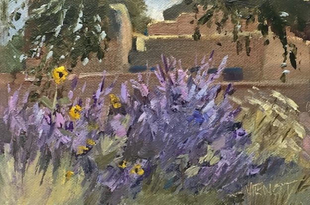 Oil painting of sage in bloom in Taos, NM