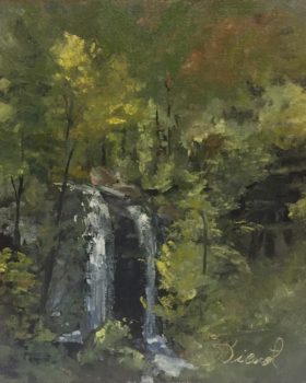 Oil painting at Dry Falls, NC, painted en plein air
