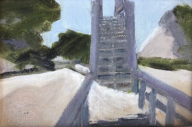 Old painting study for Shifting Sands, showing sand drifting over a boardwalk on St. George Island, Florida