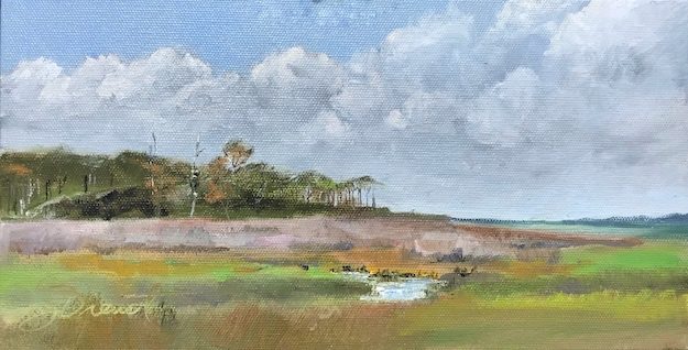 Oil painting of the marsh at the kayak and canoe launch on Cape San Blas, Port St. Joe, FL