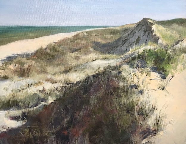 Oil painting of the early morning shadow of the primary dune on Cape San Blas, Port St. Joe, FL