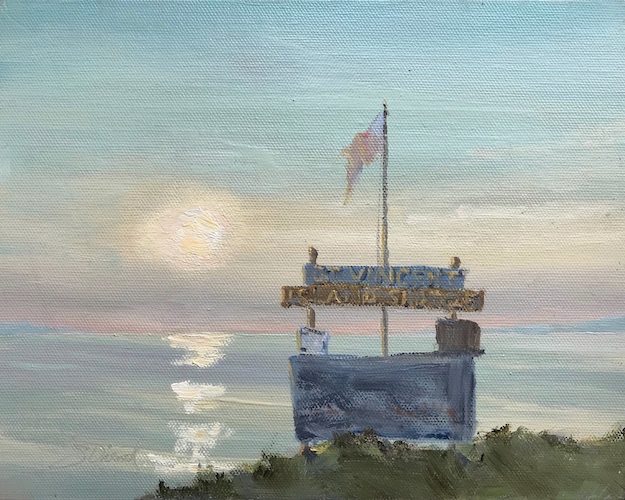 Oil painting of the early light at the St. Vincent Shuttle stop, off the tip of Indian Pass, Port St. Joe, FL
