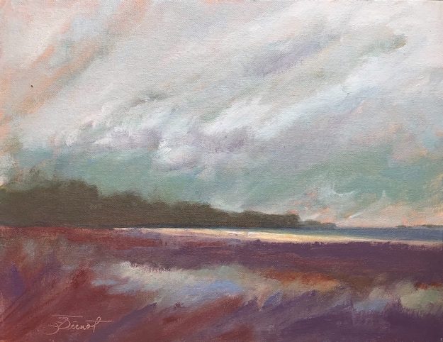 Oil painting of artist's impression and memories of the marsh at the canoe and kayak launch on Cape San Blas, Port St. Joe, FL