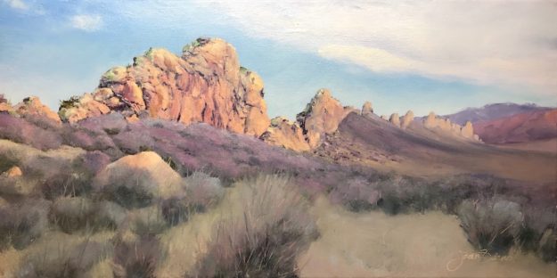 Oil painting of first light on Devil's Backbone, Laramie County, Loveland, Colorado