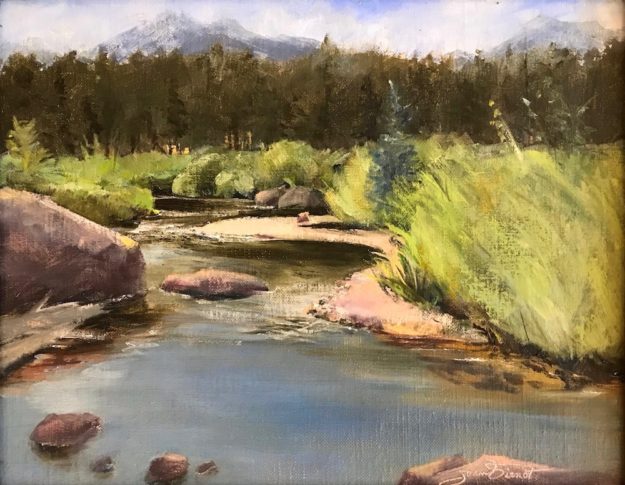 Oil painting of the Big Thompson River flowing through Moraine Park above Estes Park, Colorado
