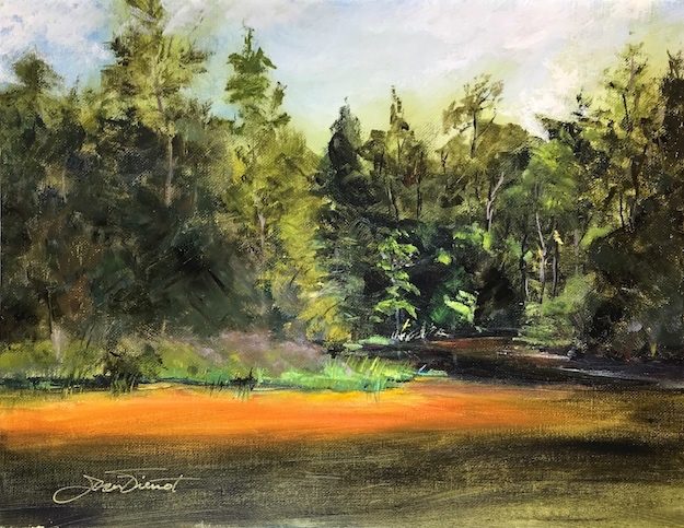 Oil painting showing the tannin-rich waters of Turley Creek, Niceville, FL