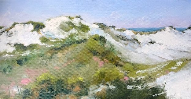Oil painting of the dunes at Henderson Beach State Park, Destin, FL, painted en plein air.
