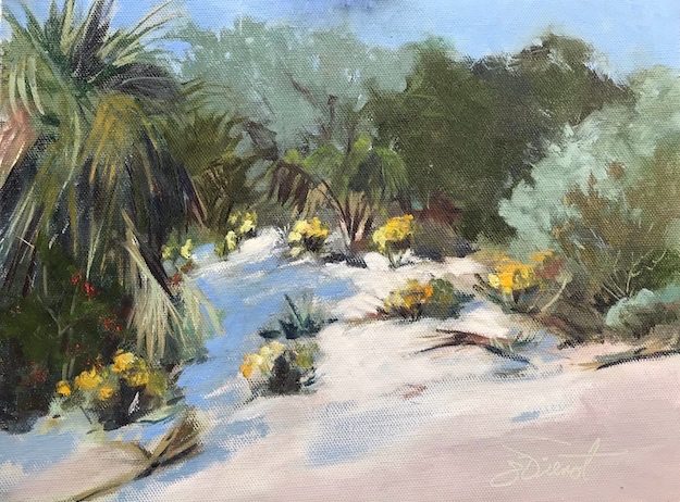 Oil painting of the dune scrub at Veteran's park on Okaloosa Island, Ft. Walton Beach, FL